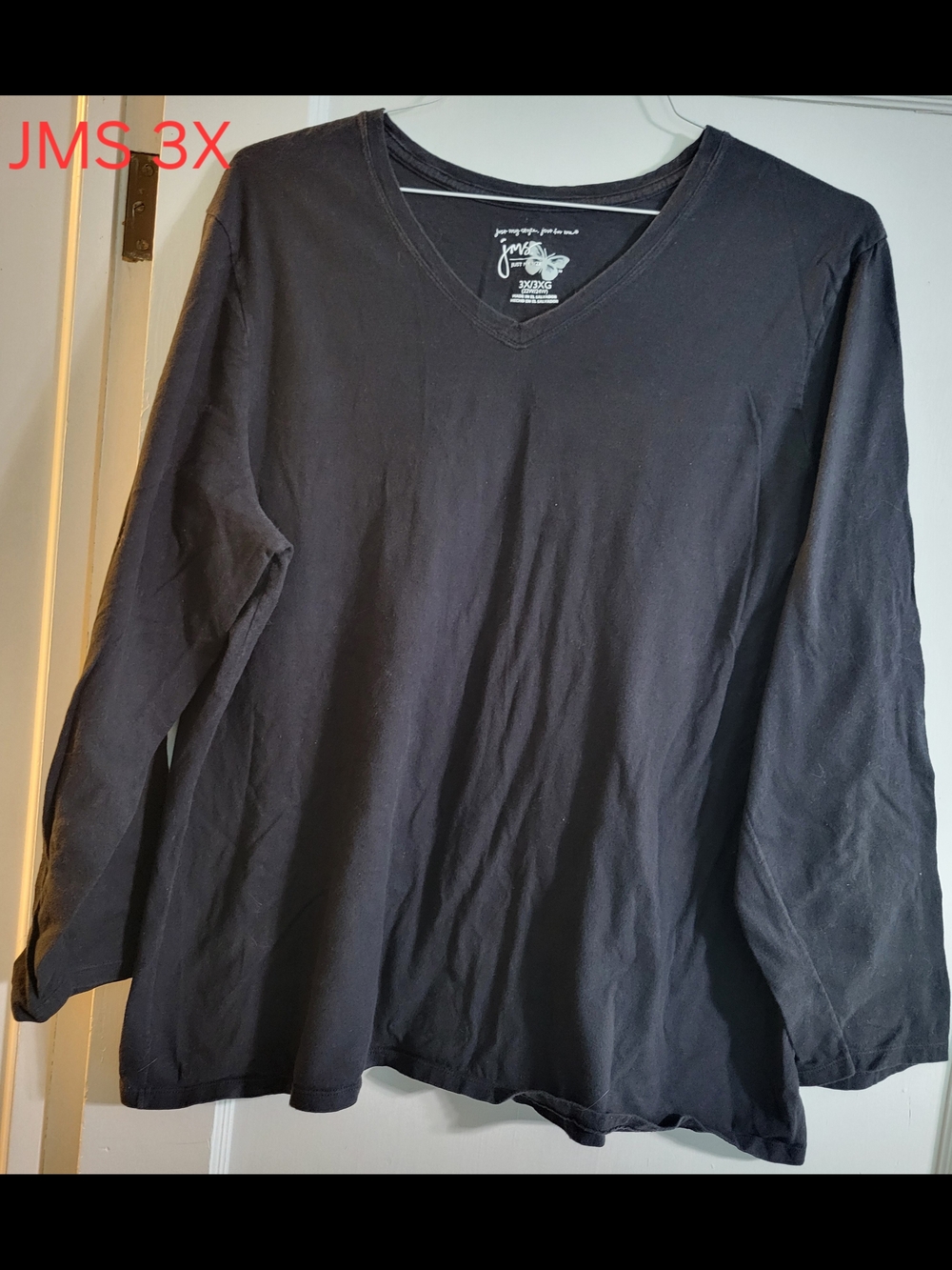 Just My Size Black Long Sleeve V-Neck Tee - 3X